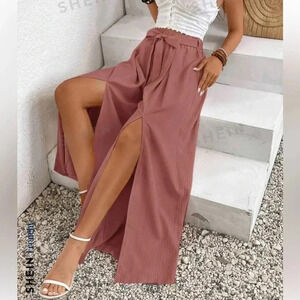 SHEIN | Frenchy Loose Fit Trousers With Front Slit & Sash | Sz L